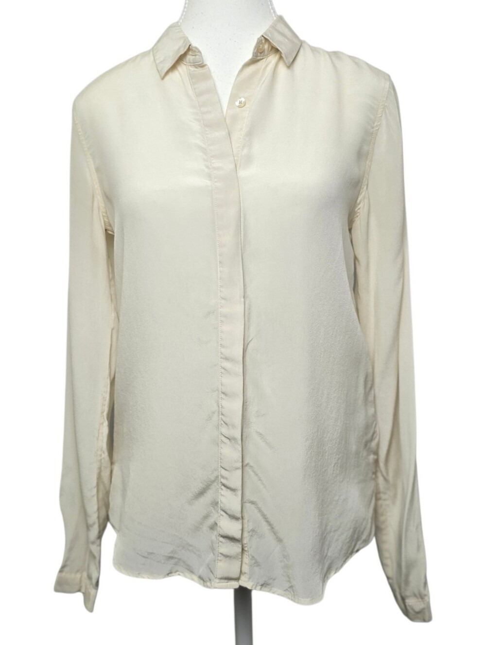 UNIQLO 100% Silk Button-Up XS Quiet Luxury Minimalist Romantic Neutral Blouse